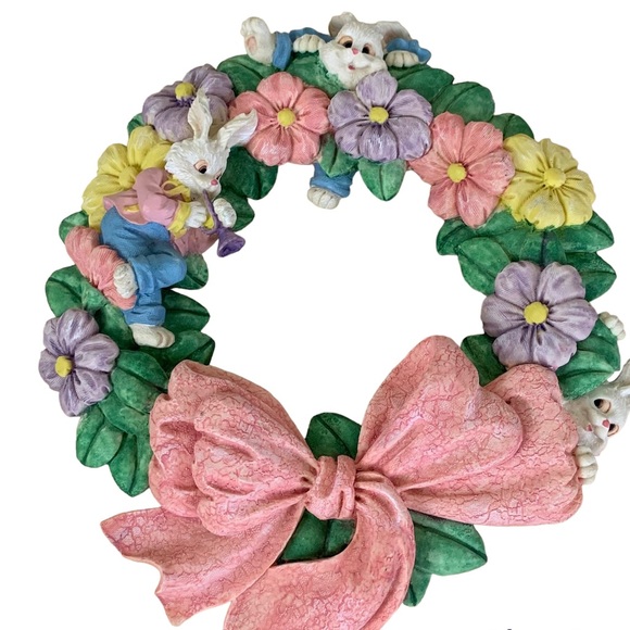 Easter Vintage Resin Spring Pastel
Flower Bunny Pink Bow Wall Decor
Wreath. - Picture 1 of 5